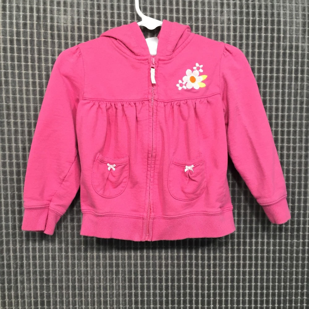 Carters Kids Pink Floral Embroidered Zip Up Hoodie Sweatshirt‎ 24 Months